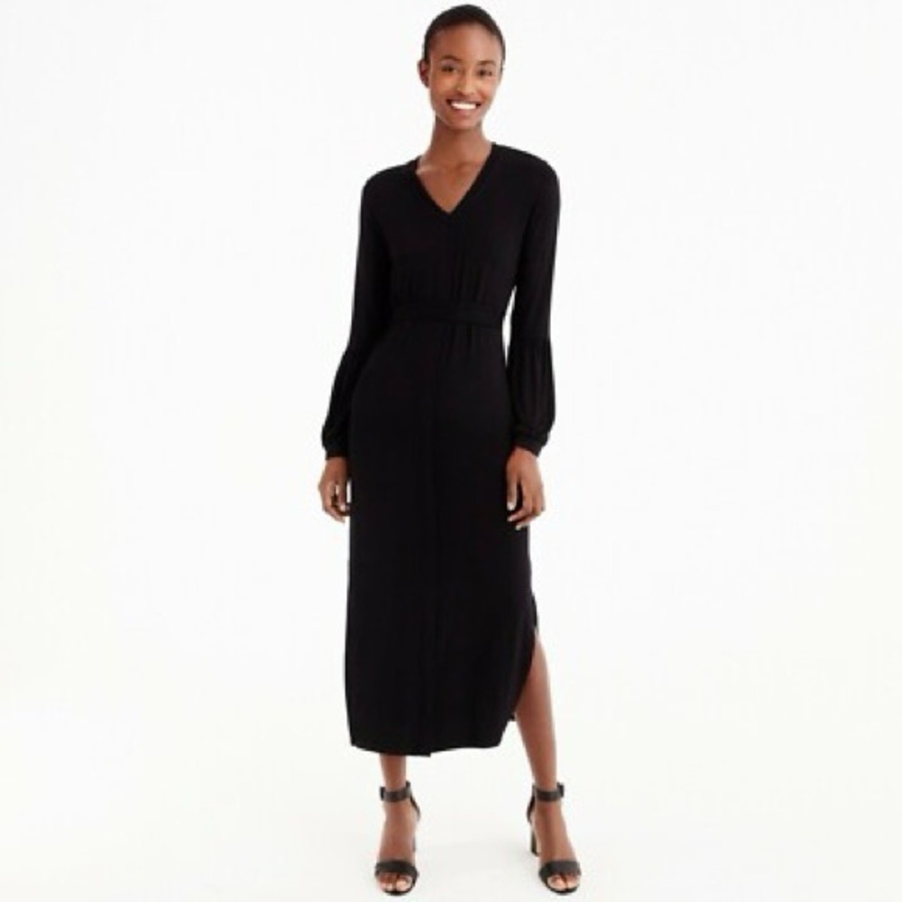 J Crew Universal Standard Womens Black Maxi Dress Balloon Sleeve Stretch XL EUC